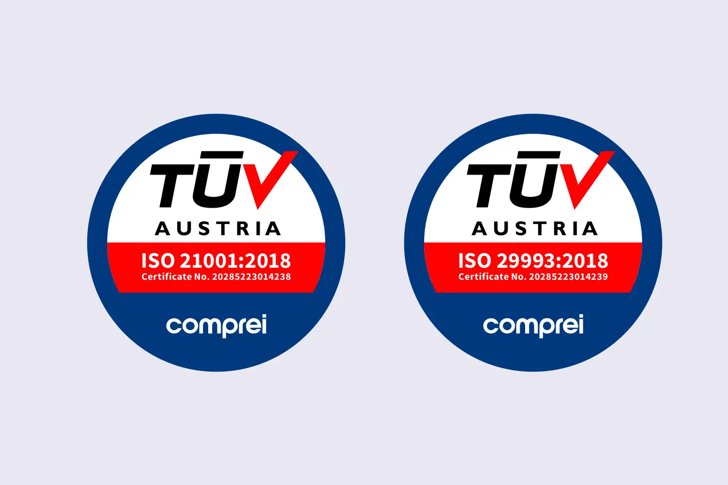 Zertifikate für ISO21001 und ISO 29993