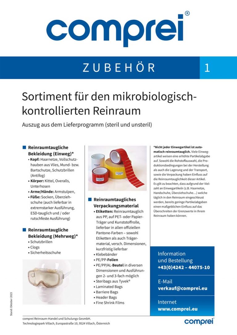 Sortiment für den mikrobiologisch-kontrollierten Reinraum