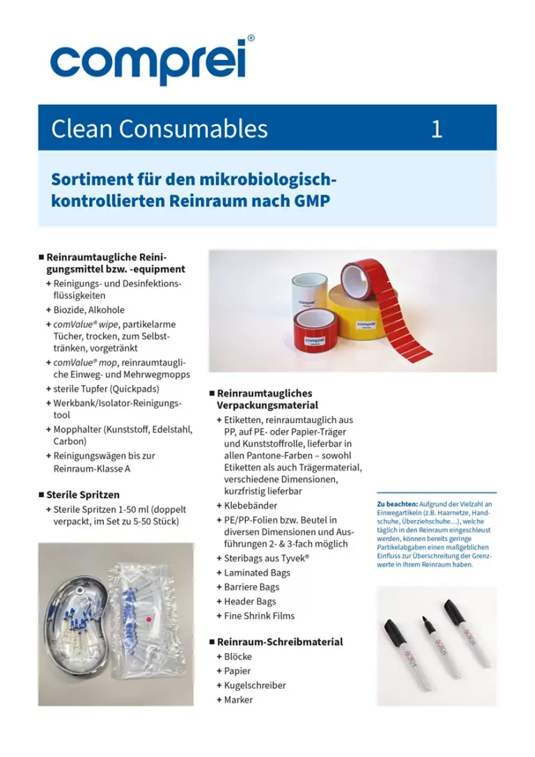 Range for the microbiologically controlled cleanroom