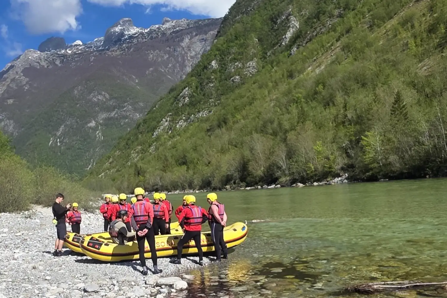 The comprai team at the TeamEvent before their group rafting trip in the Soča Valley.
