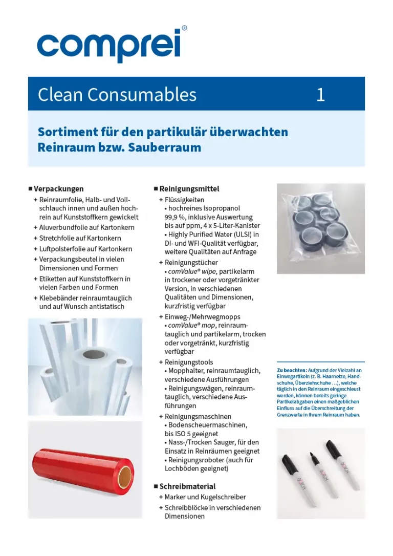 Range for the particle-monitored cleanroom or cleanroom